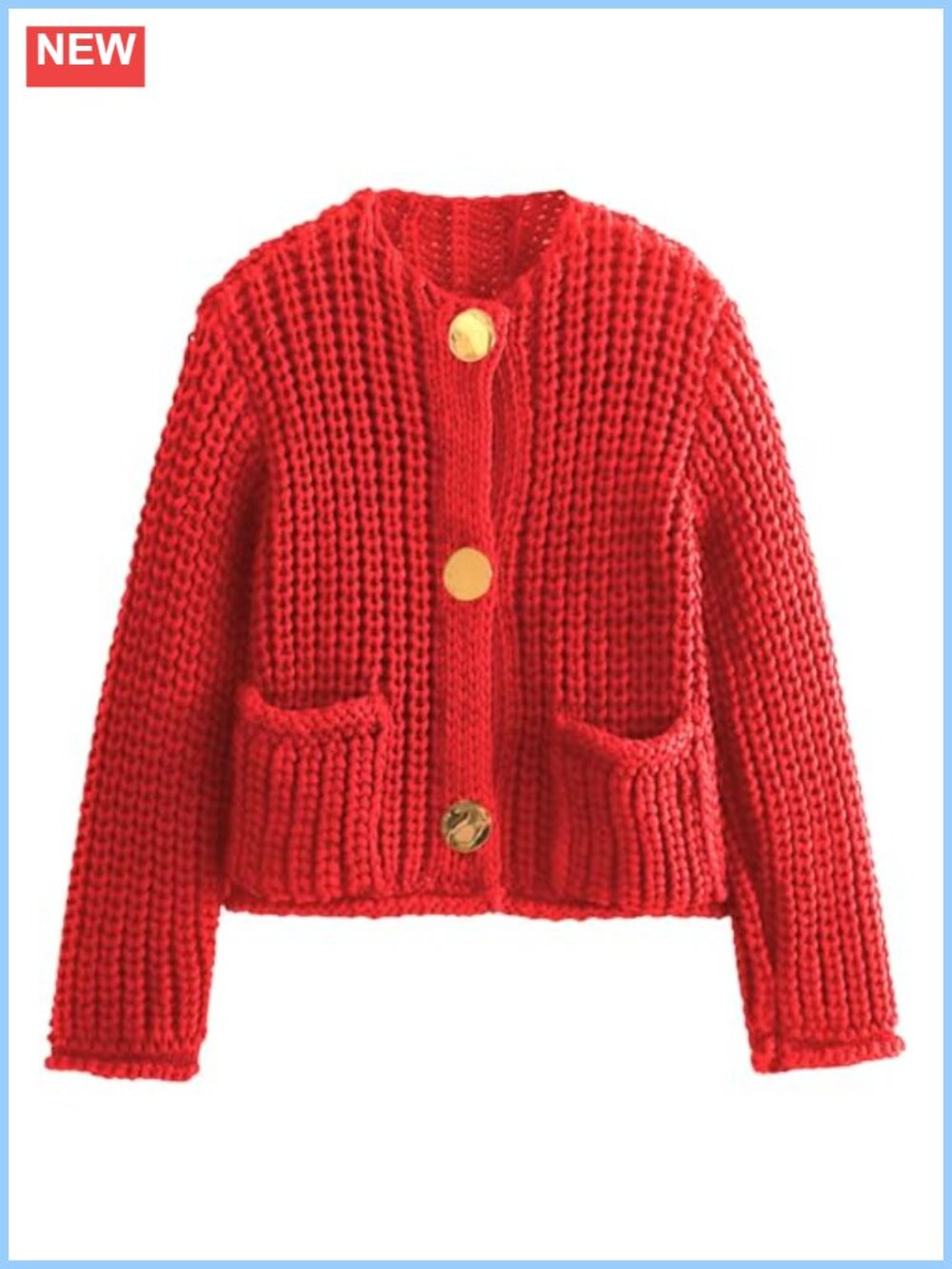 Cropped Chunky Cable Knit Button Down Cardigan Sweater with Pockets